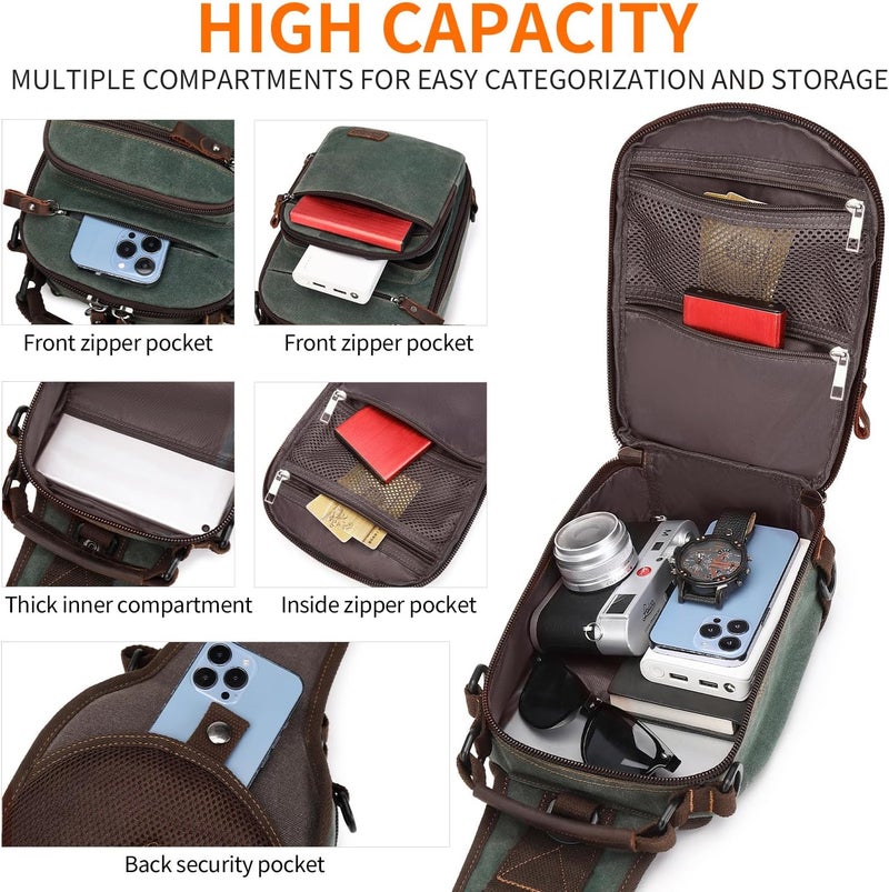 NerIion Nerlion Sling Bag for Men Waxed Canvas Crossbody Bag Chest Bag Water Resistant Shoulder Bag Casual Daypack - Image 4